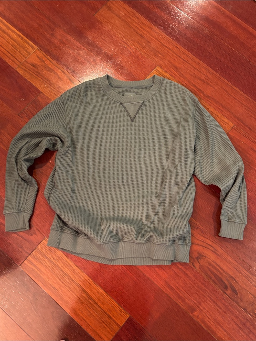 Women's Olive Waffle-Knit Crewneck Top